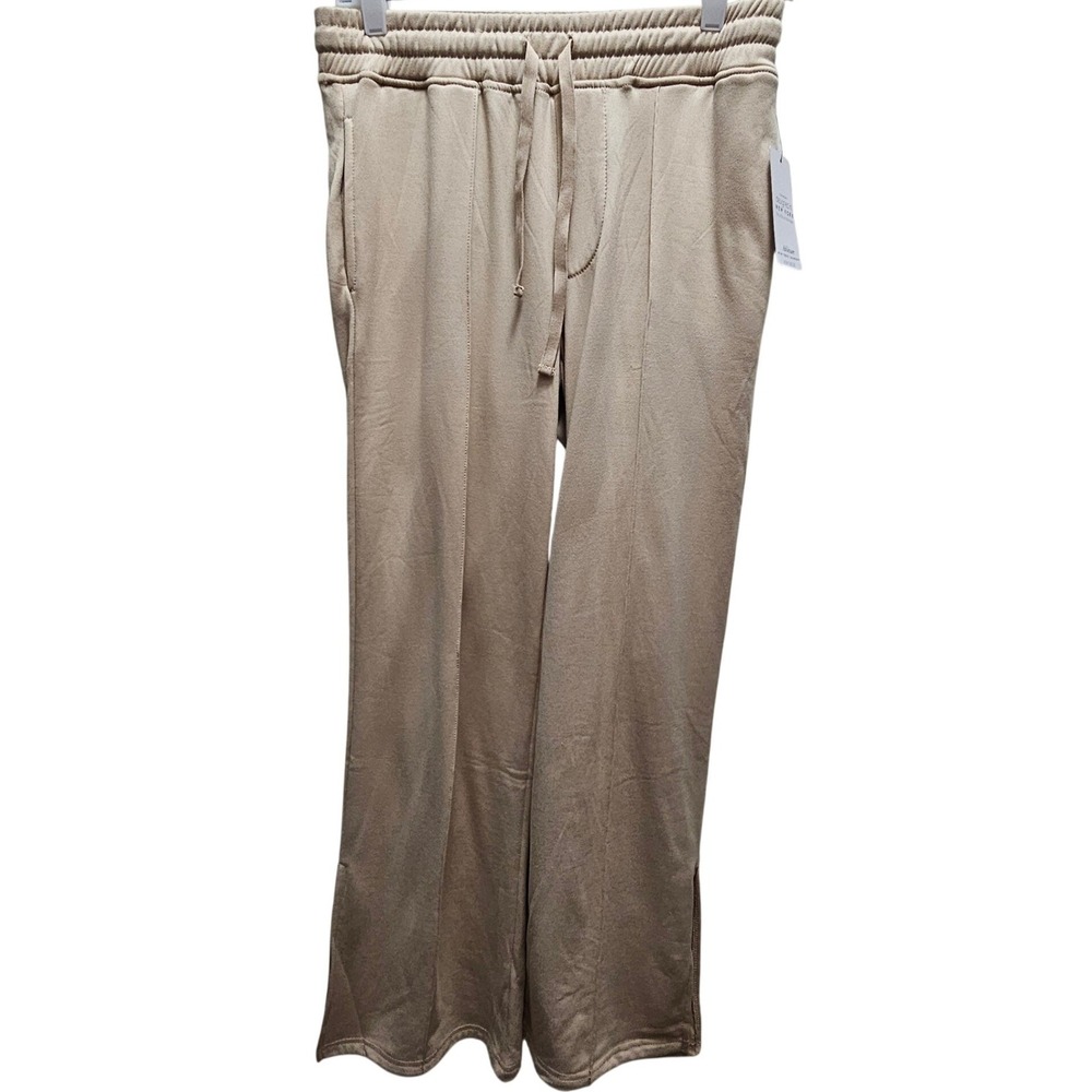 New York Laundry Athleisure Tan Wide Leg Drawstring Pants Side Slit Small NWT